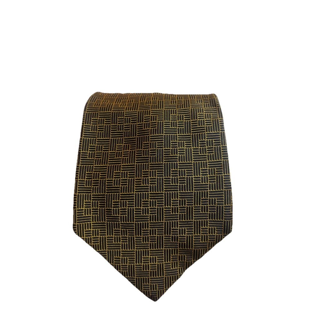 Lauren Ralph Lauren Silk Tie Necktie Gold Black‎ Square Geometric 3 5/8"W 58"L
